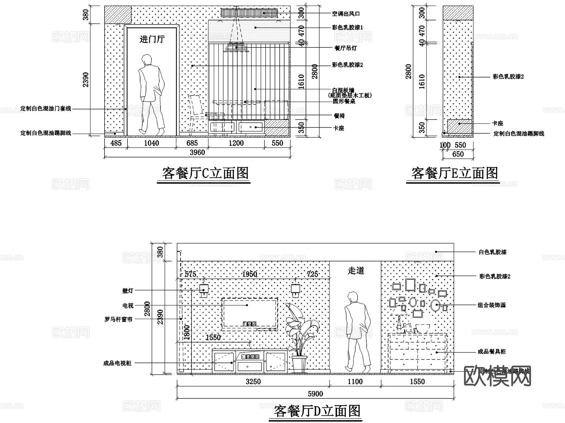 北欧田园风杭州私宅三室两厅一卫室内家装CAD施工图cad施工图