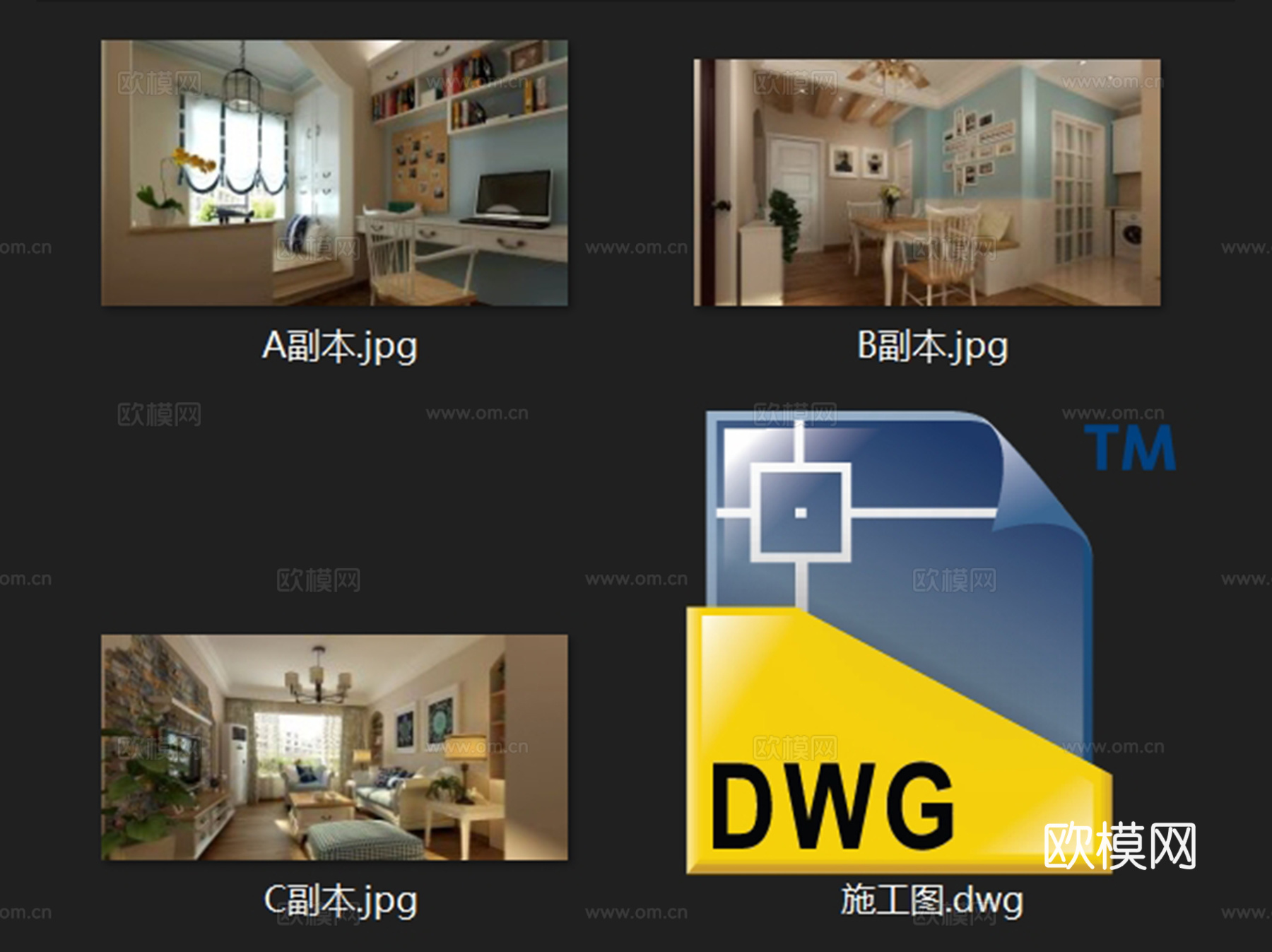 地中海风私宅三室两厅一卫室内家装CAD施工图cad施工图