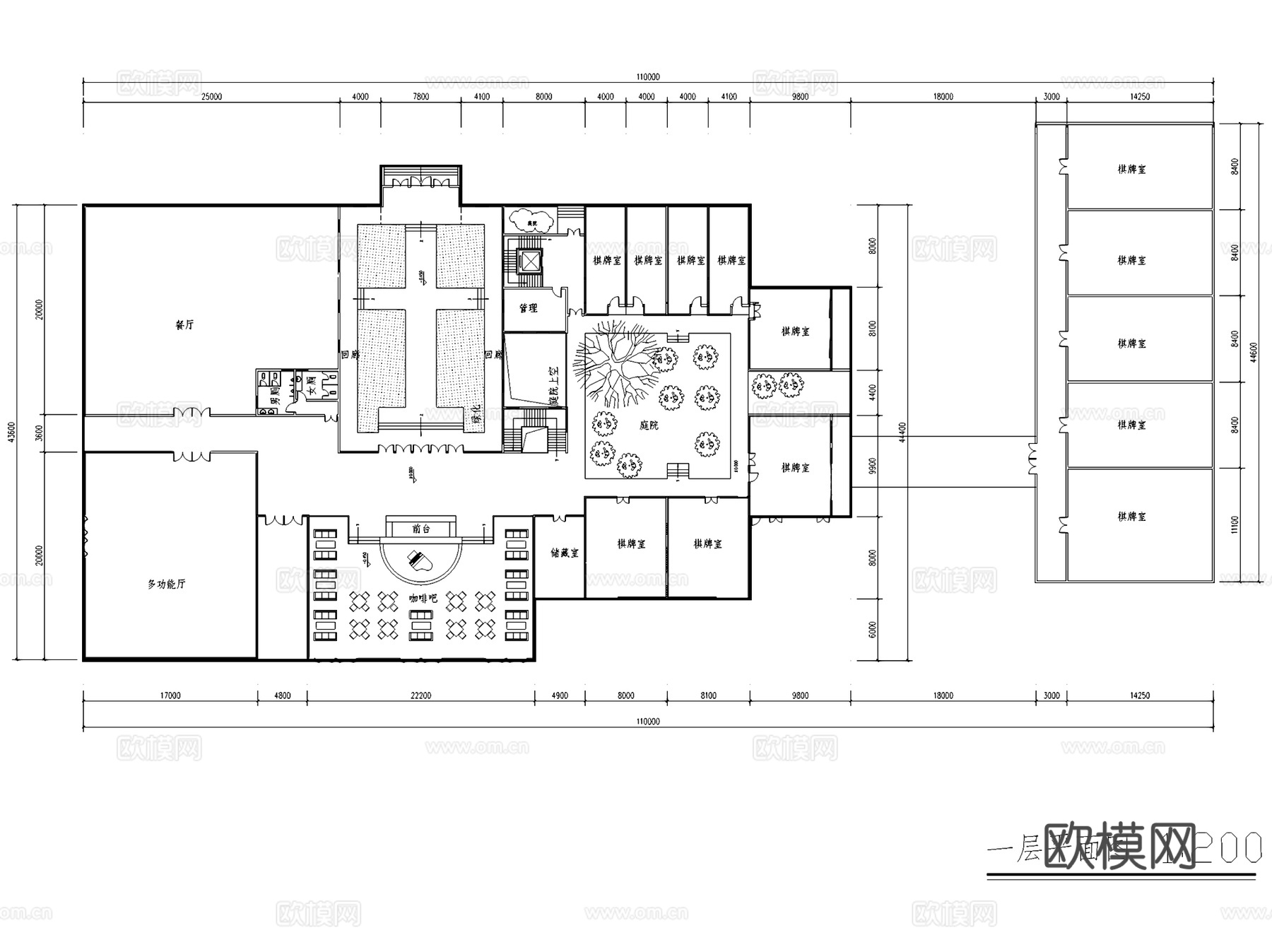 新中式会所建筑CAD施工图+SU模型cad施工图