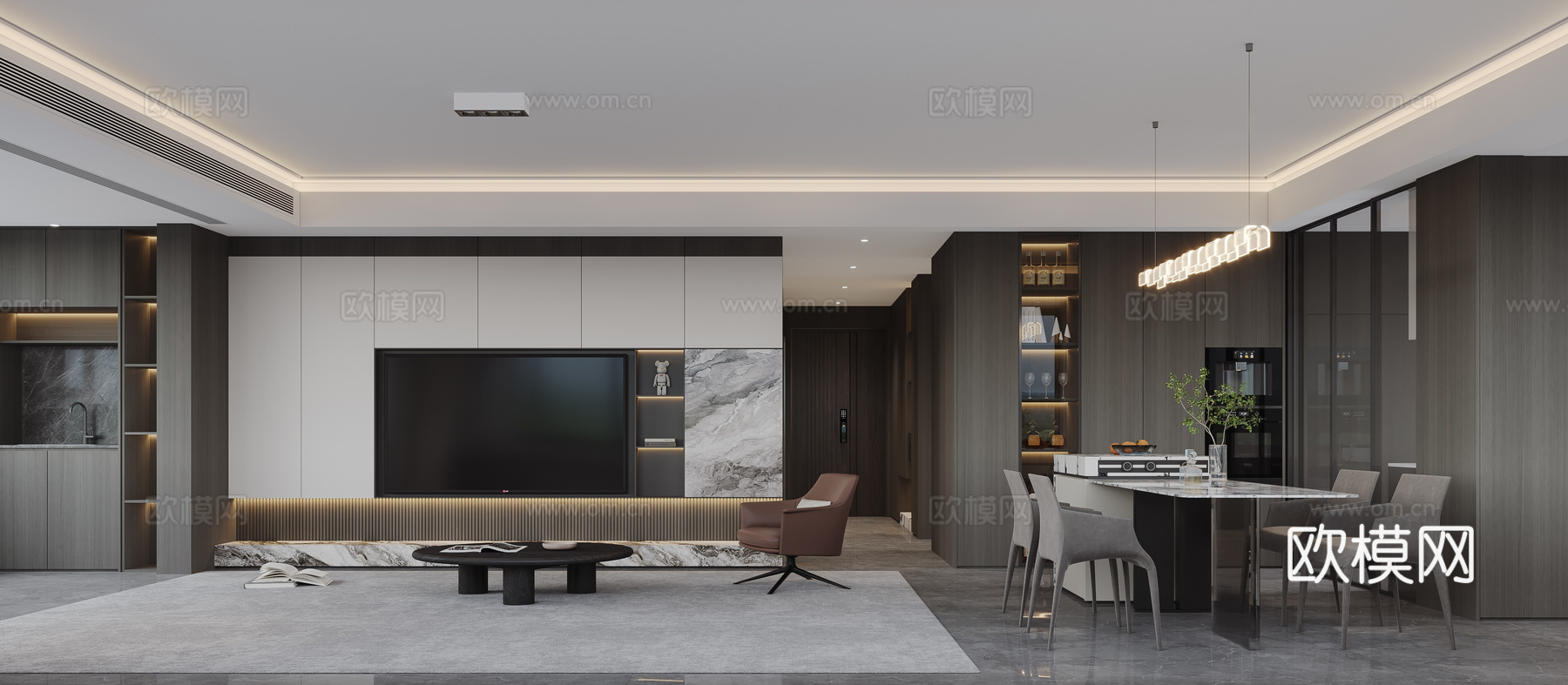 意式轻奢客餐厅3d模型下载（渲染图1）