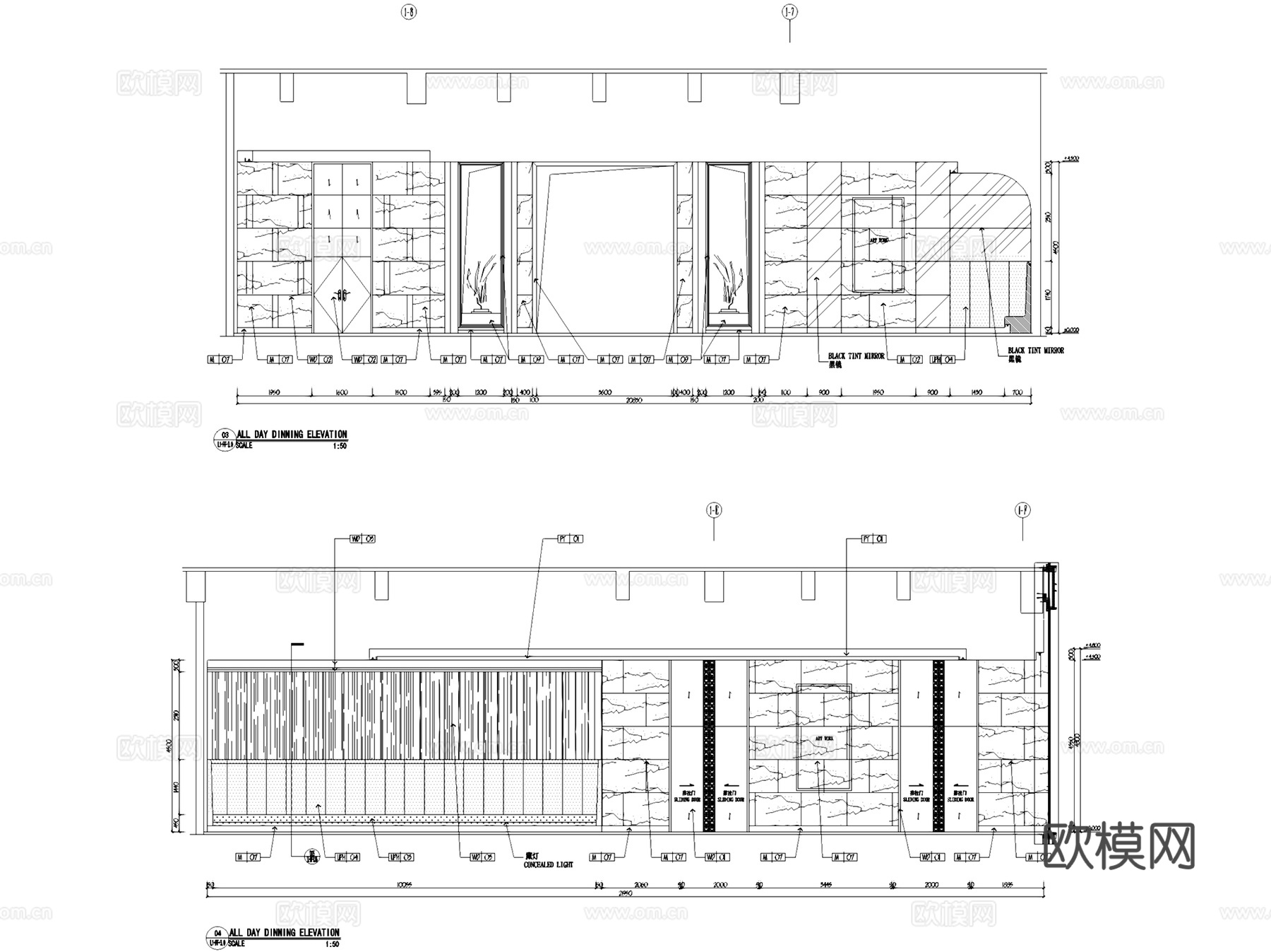 万达淮安酒店全日制餐厅室内工装CAD施工图cad施工图