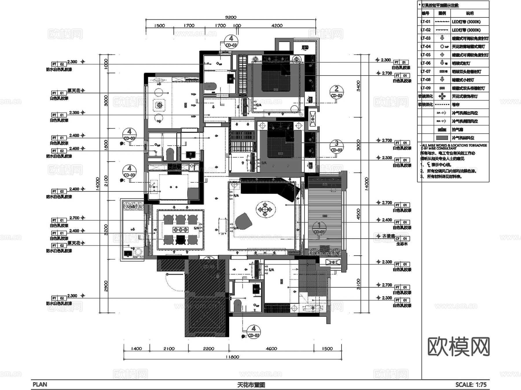 宝能贵州双龙科技城135㎡样板房室内家装CAD施工图整套cad施工图