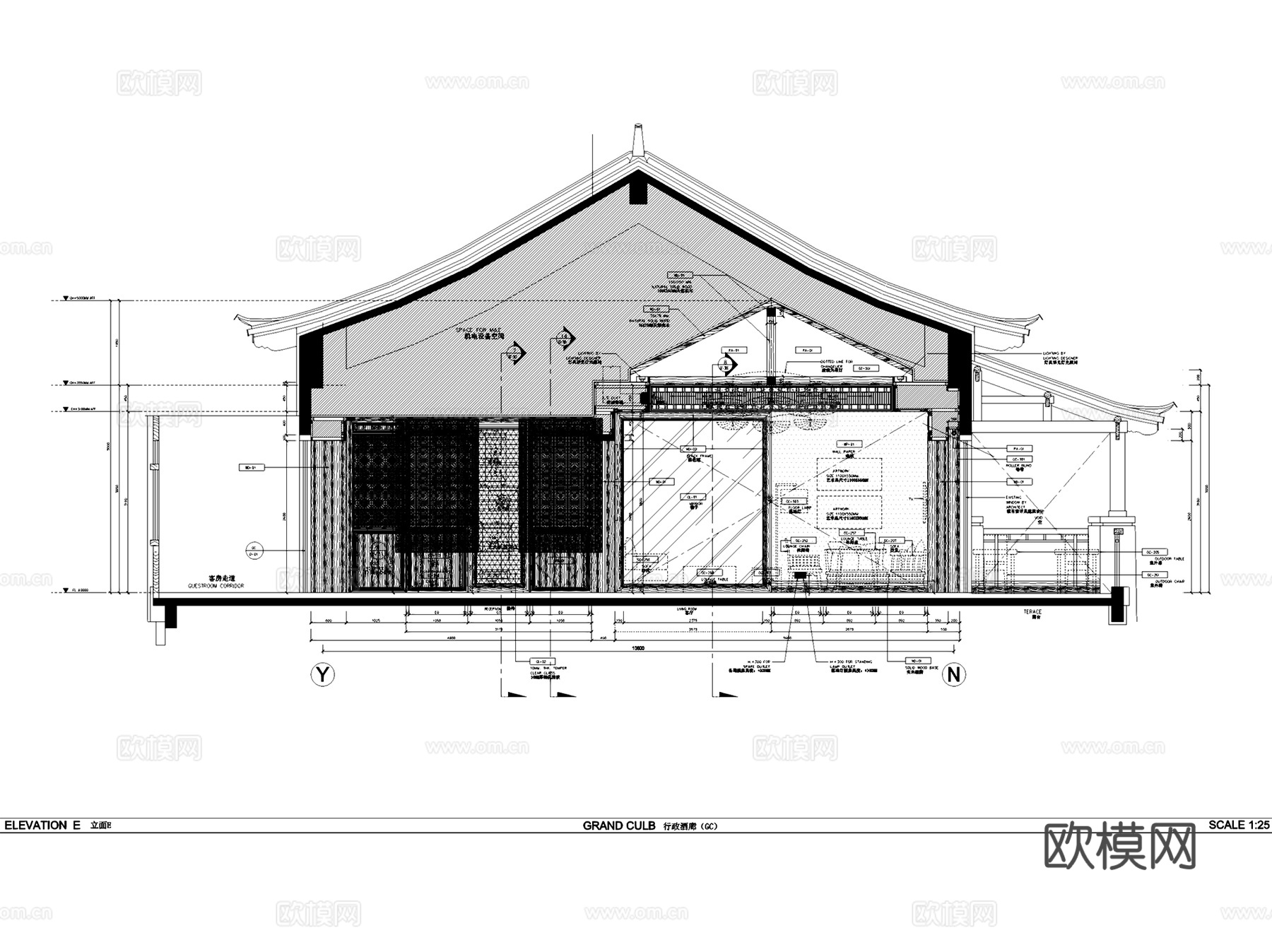 丽江君悦城市酒店行政酒廊公区室内工装CAD施工图整套cad施工图