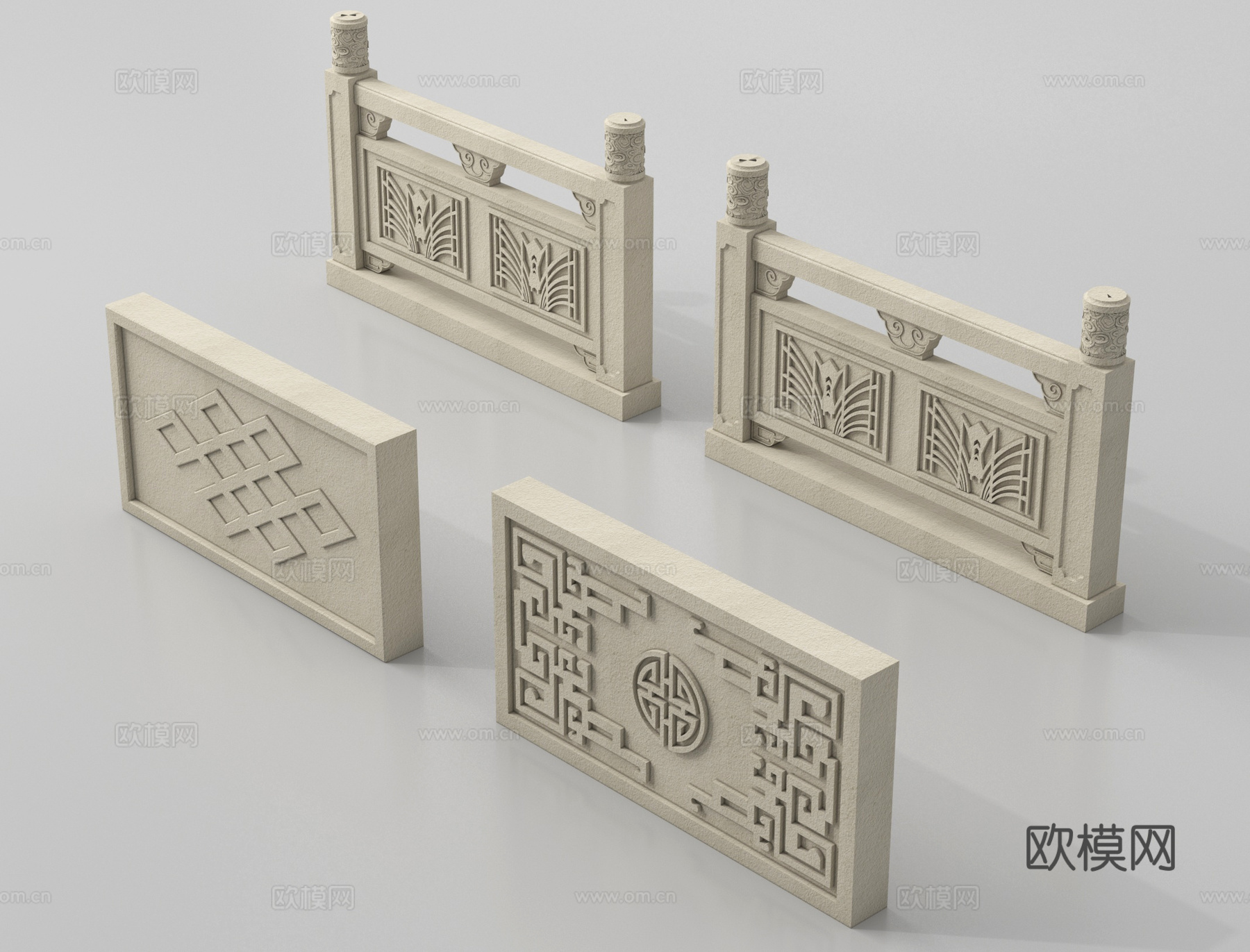 中式石材栏杆 护栏 围栏 石桥栏杆造型3d模型下载
