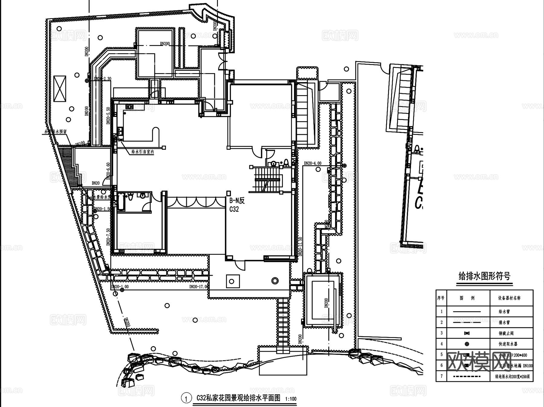 奥雅·北京泰禾运河岸上东区水系6栋新中式样板间私家庭院花园cad施工图下载（渲染图7）