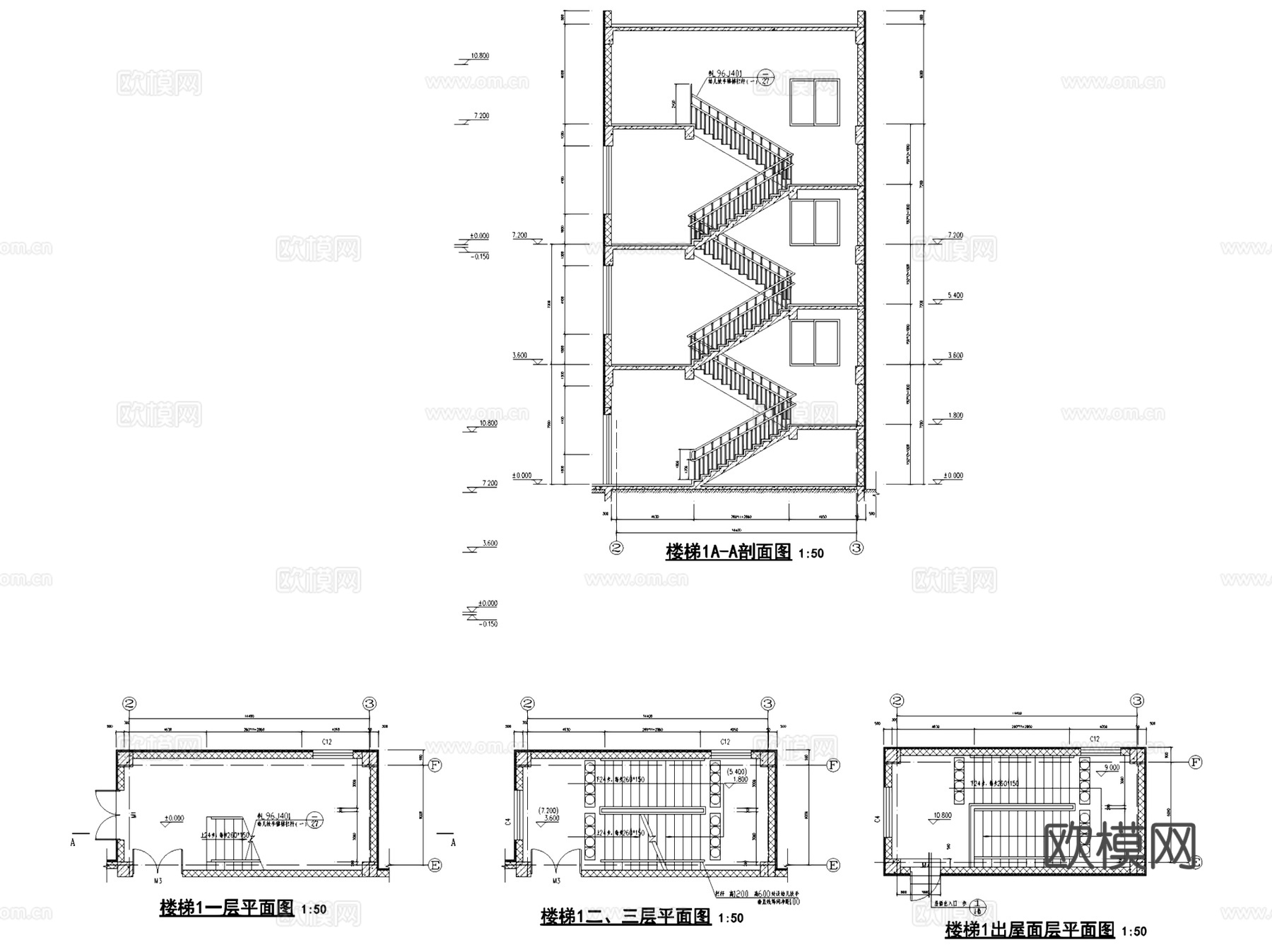 普通楼梯爬梯弧形螺旋楼梯节点大样CAD施工图集 67套cad施工图