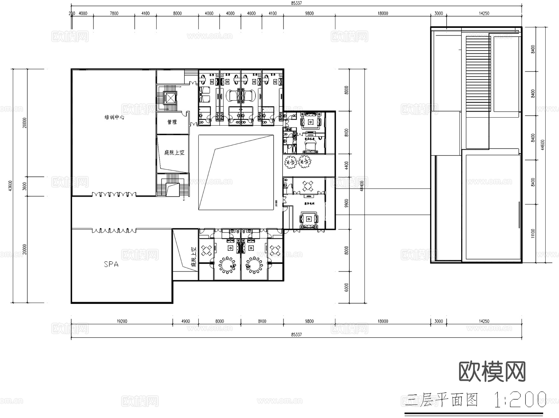 新中式会所建筑CAD施工图+SU模型cad施工图