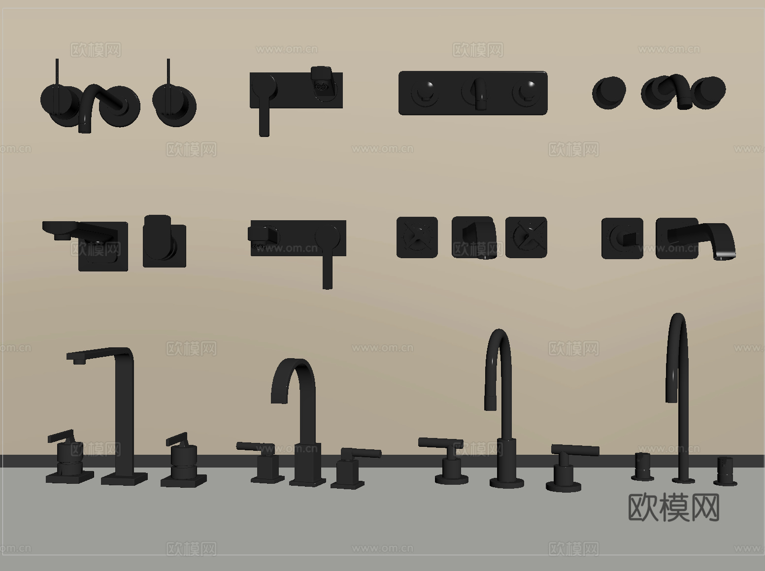 现代水龙头 不锈钢水龙头 墙出su模型