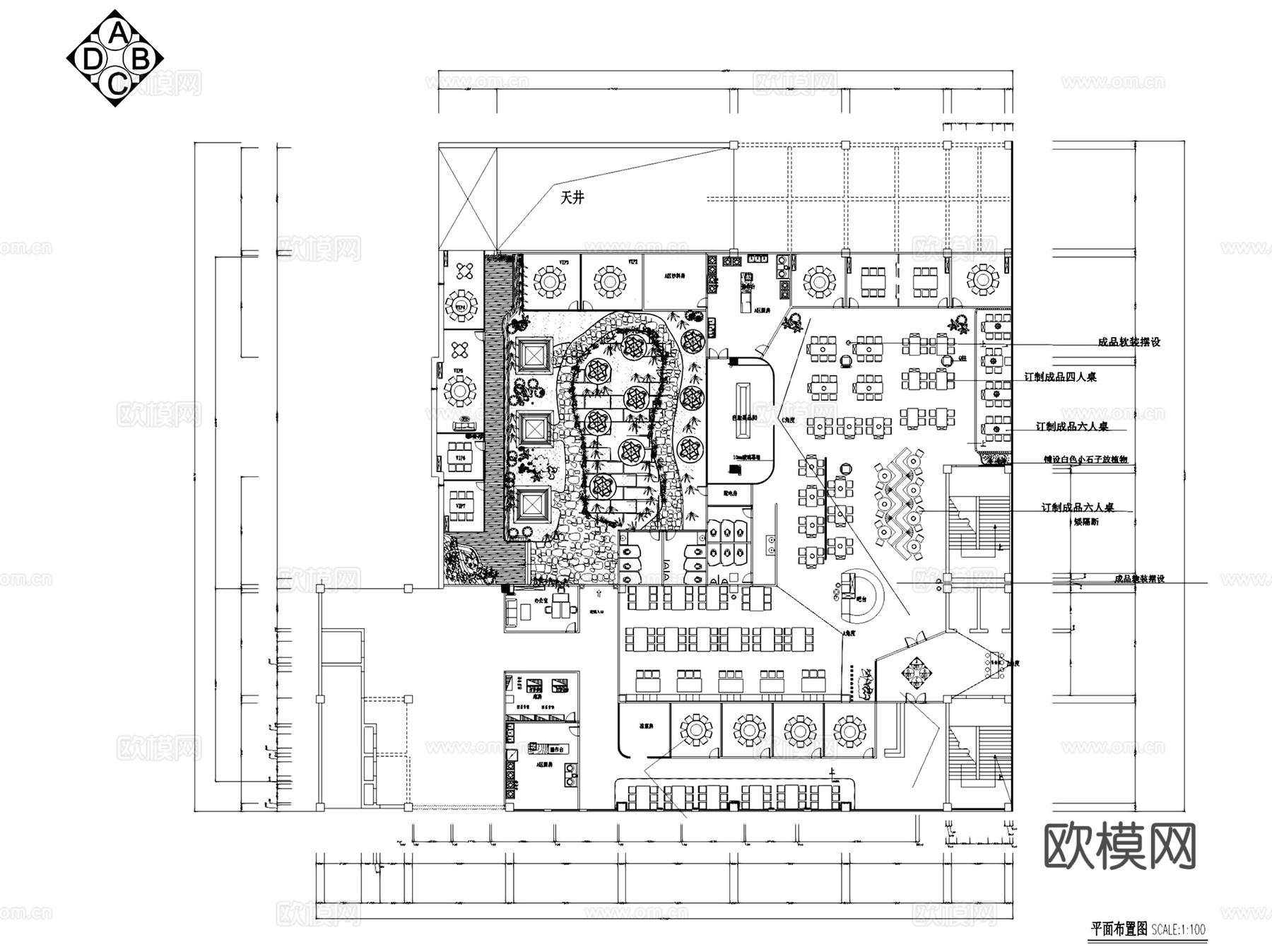 现代铜锅火锅店室内工装CAD施工图+3Dmax模型cad施工图