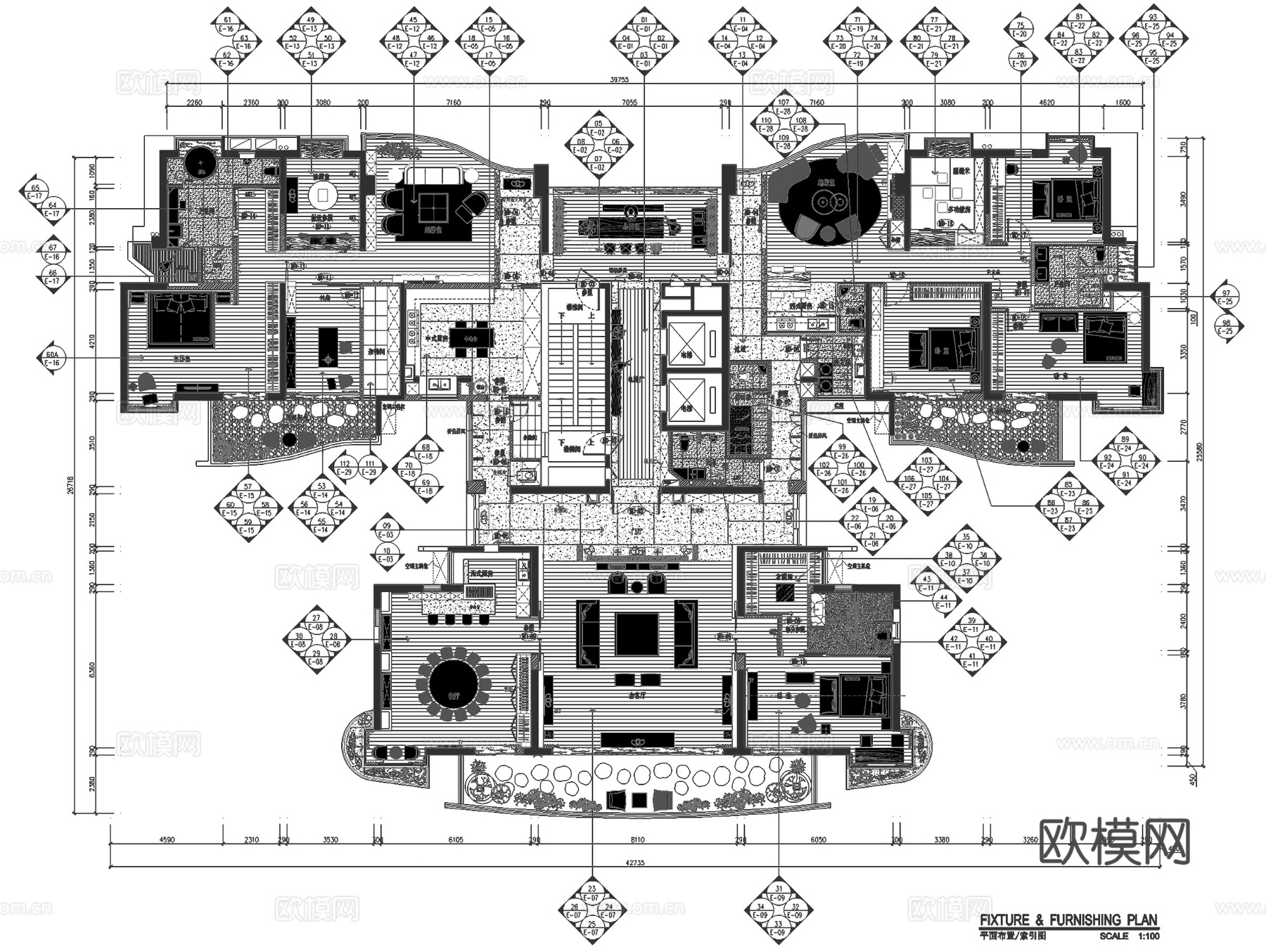 深圳莲塘梧桐山18E户型私宅室内家装CAD施工图整套cad施工图