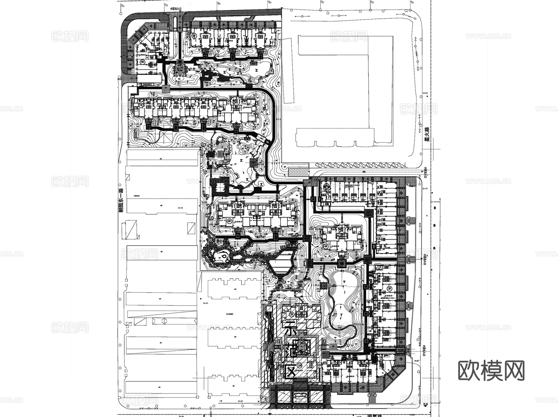 奥雅新中式北京保利石佛营东郡大区景观CAD施工图全套cad施工图