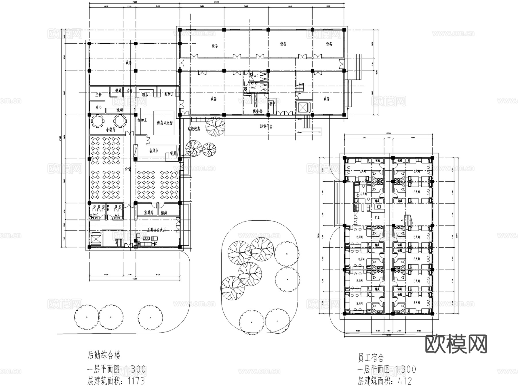 新中式旅游酒店后勤综合楼员工宿舍建筑平面CAD施工图cad施工图下载（渲染图3）