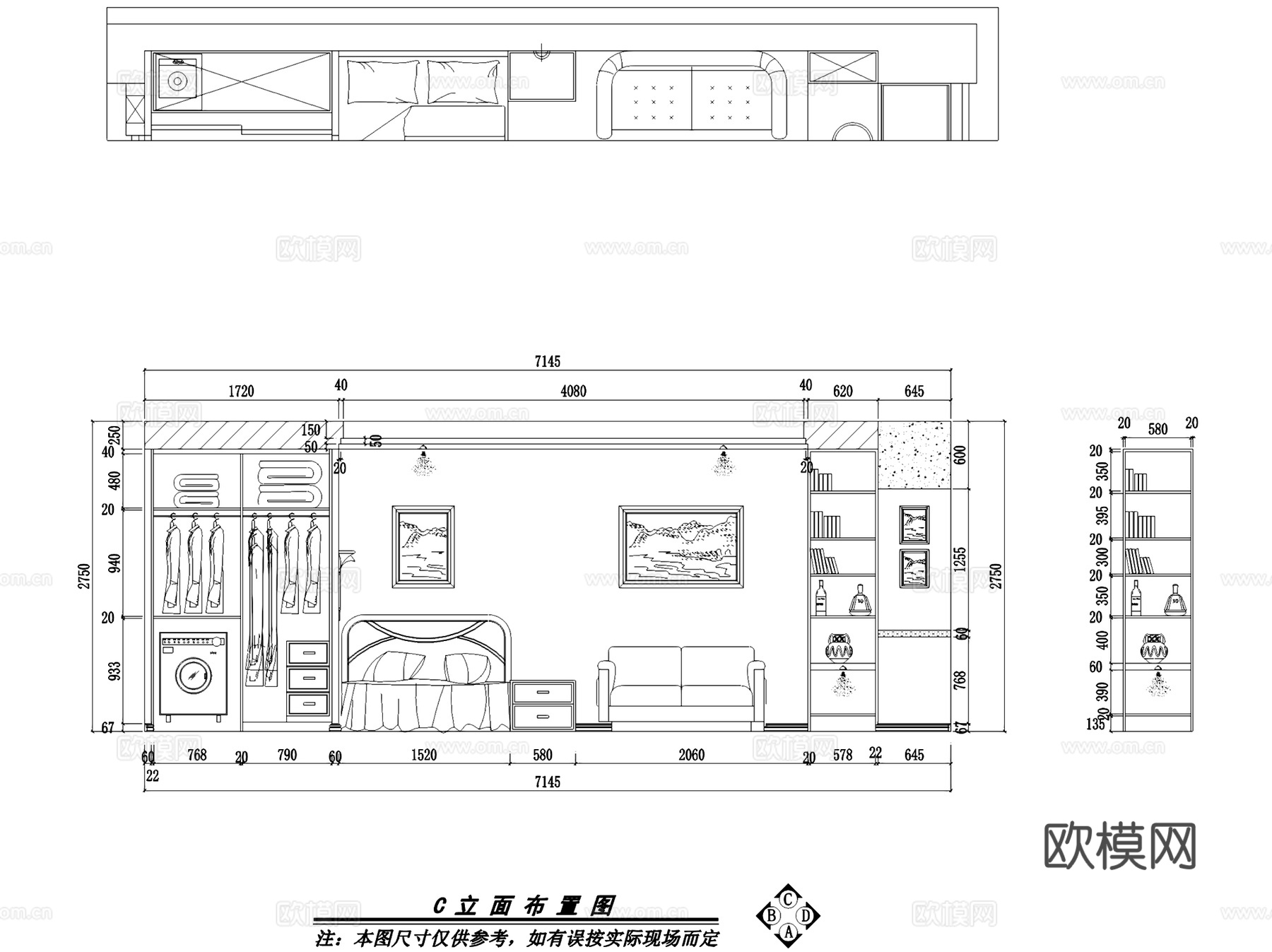 北欧风格公寓一居室室内家装CAD施工图cad施工图