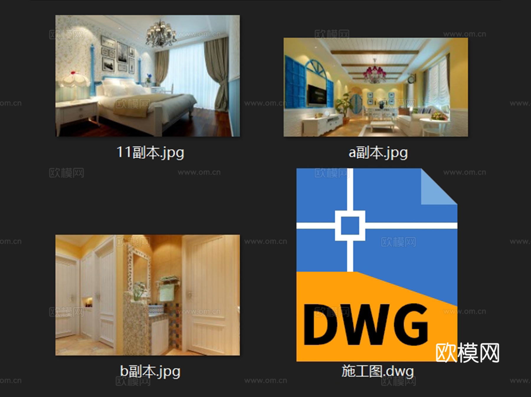 地中海风两室两厅一卫室内家装CAD施工图cad施工图