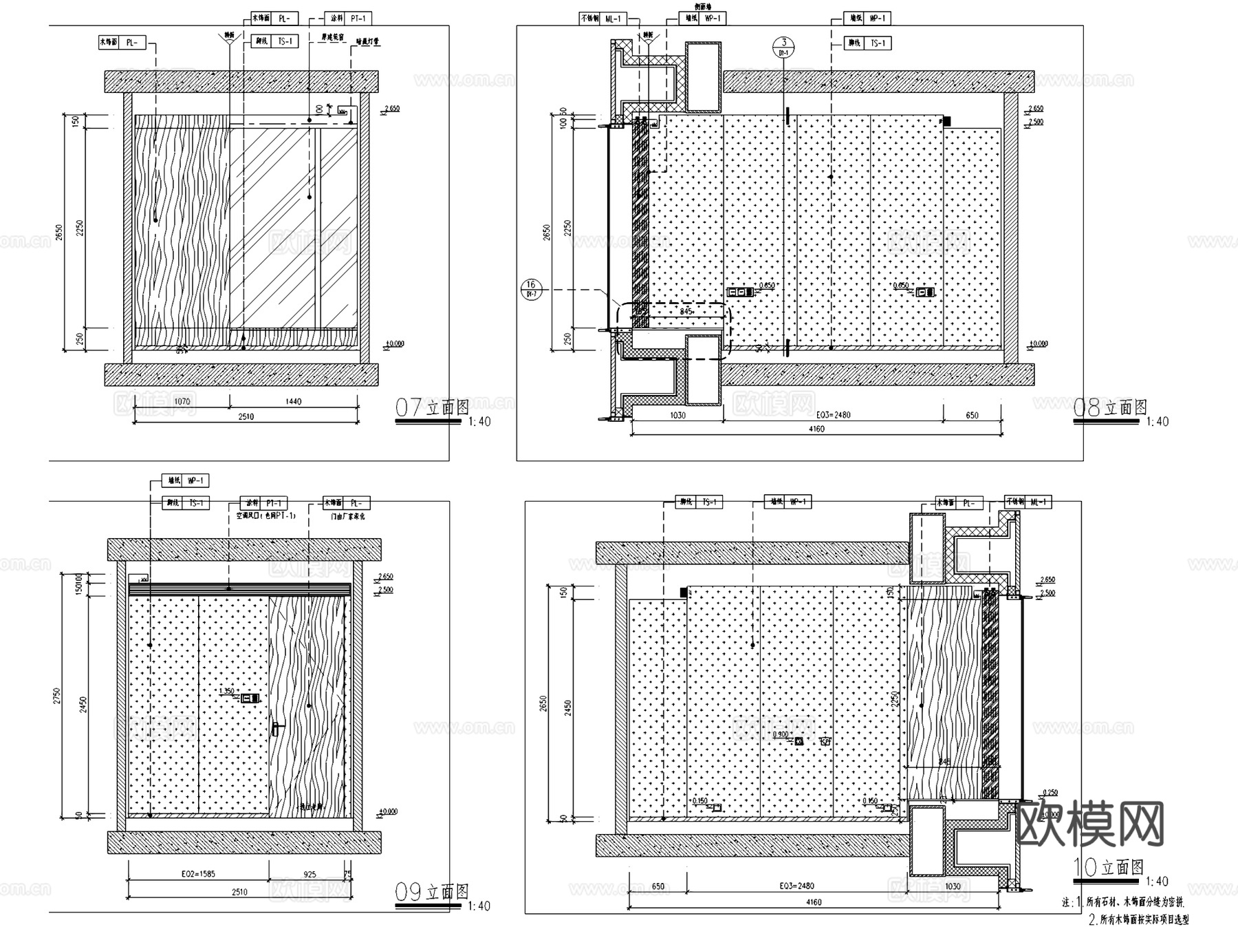 北京万科通州核心区大都会滨江1#01-B户型室内家装CADcad施工图