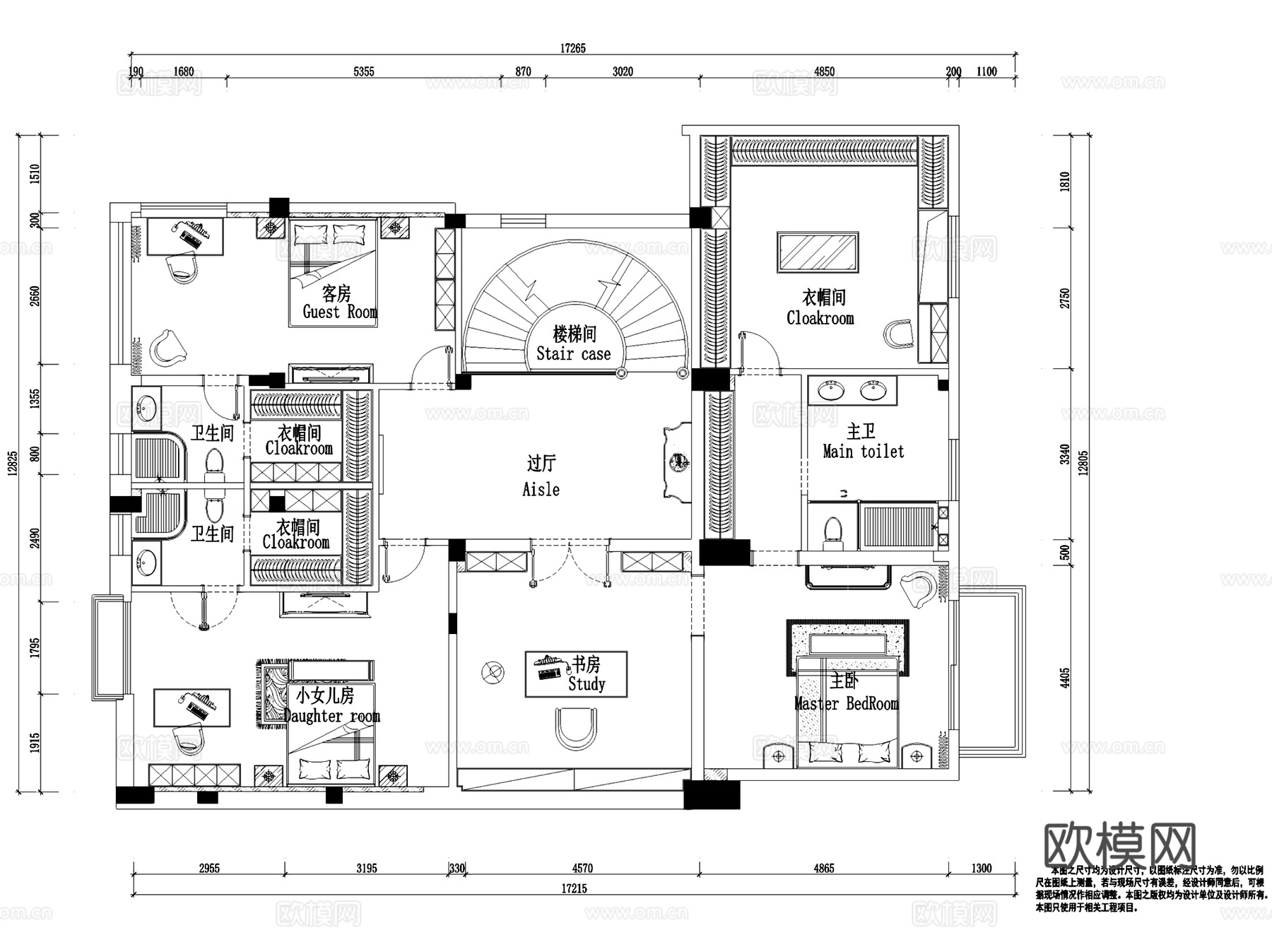 成都麓山国际二层别墅室内家装CAD施工图+3Dmax模型cad施工图