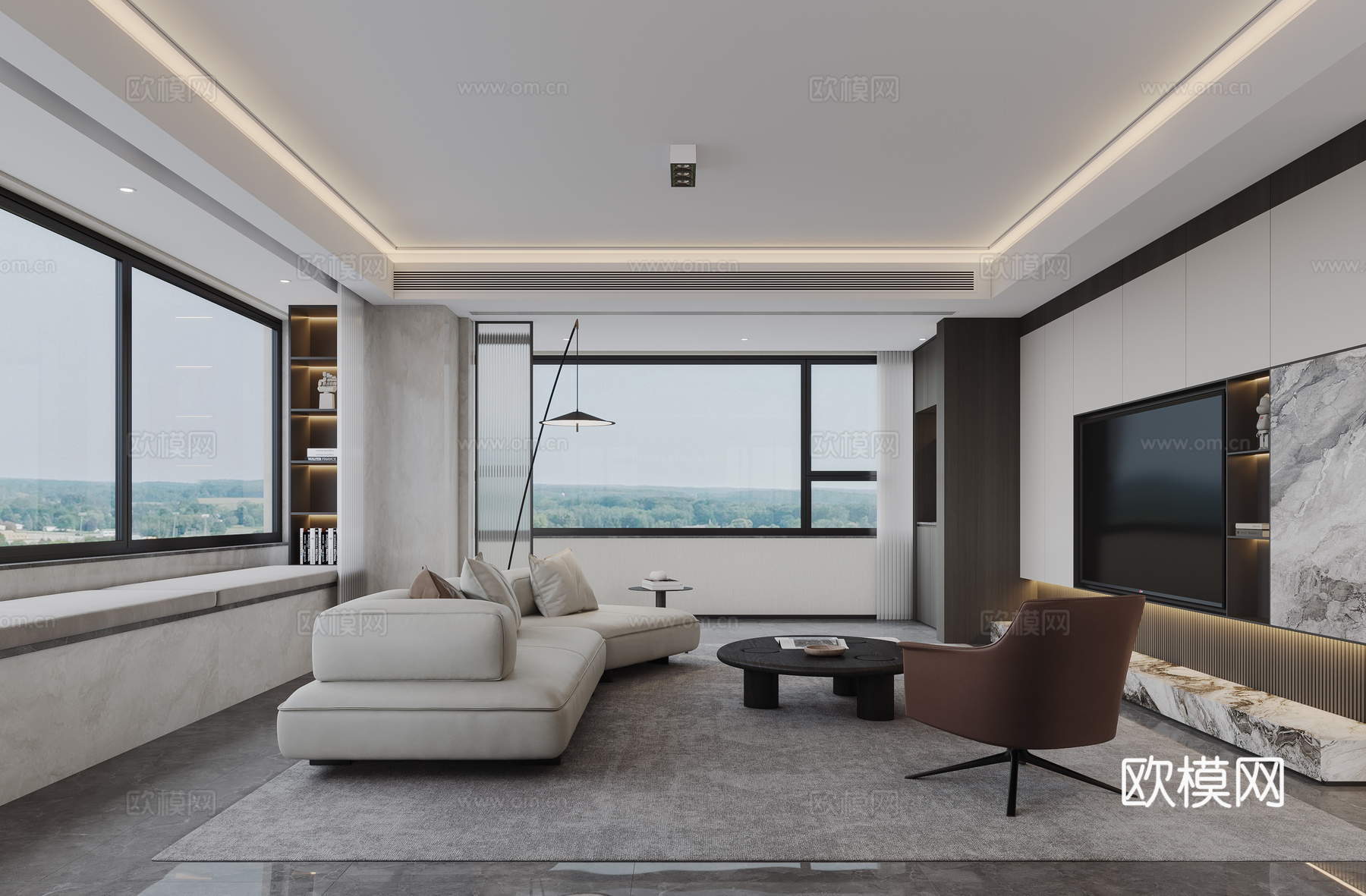 意式轻奢客餐厅3d模型下载（渲染图2）