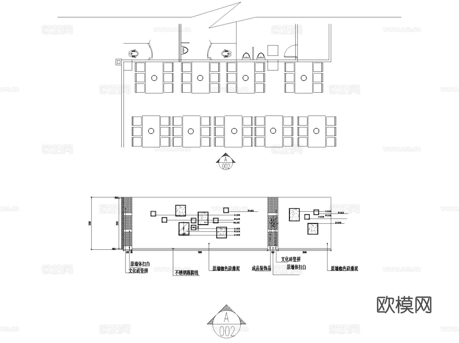 现代铜锅火锅店室内工装CAD施工图+3Dmax模型cad施工图