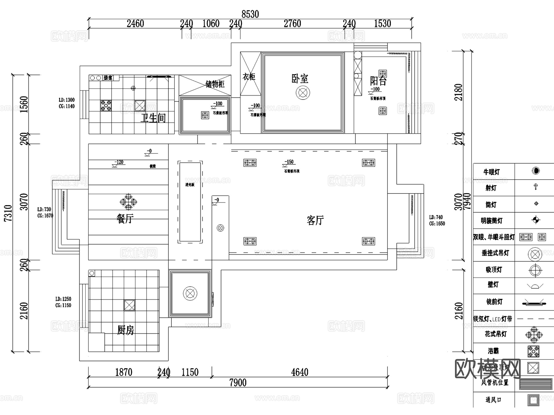 宝祥苑14#401一室两厅一卫室内家装CAD施工图cad施工图