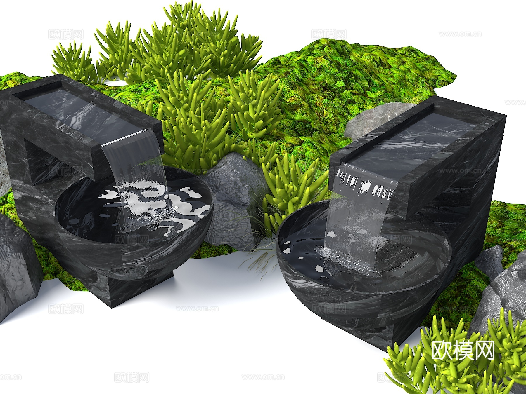 现代水景 流水景观 现代庭院水景 现代流水 庭院瀑布 现代庭su模型