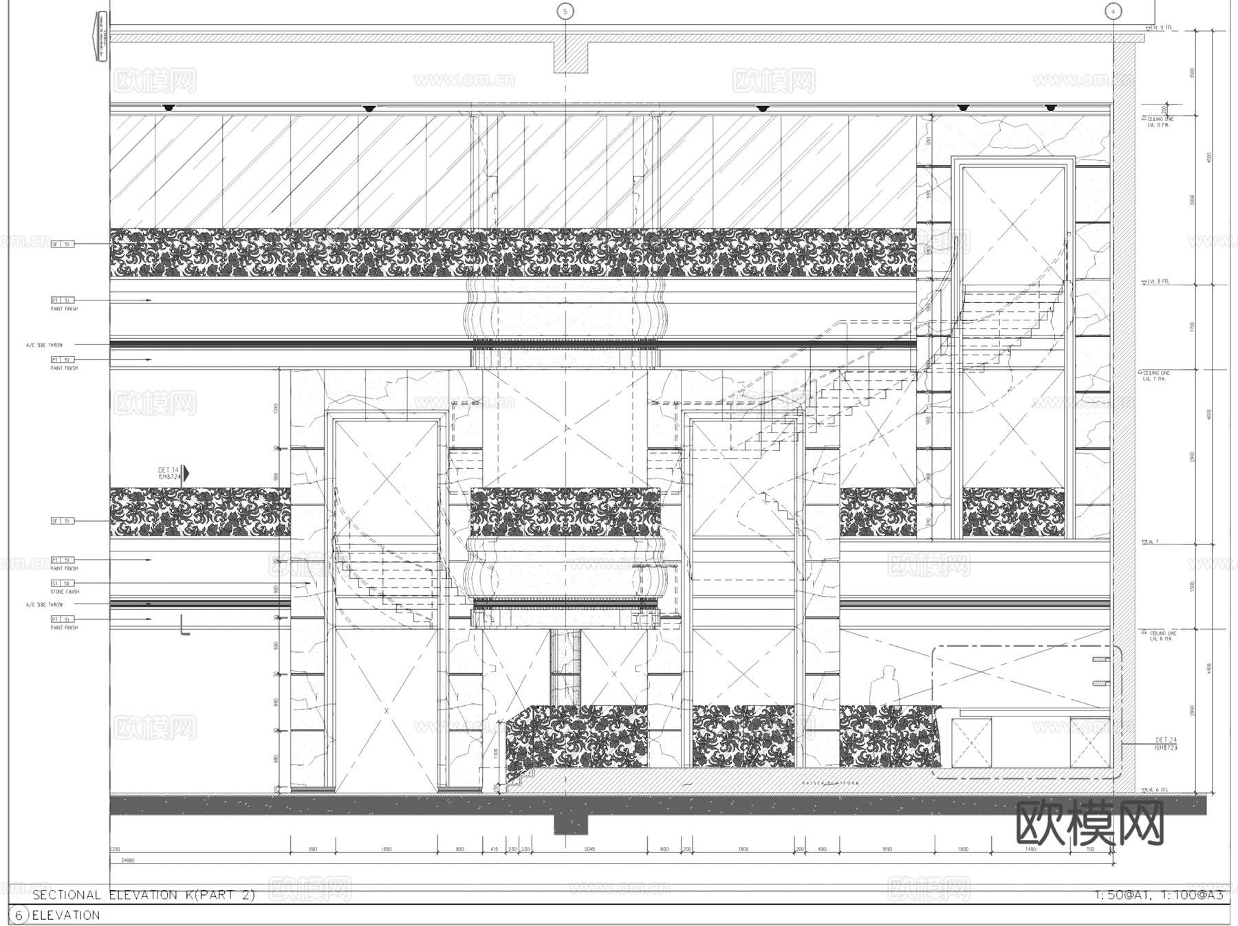 越南时代广场全日制餐厅室内工装CAD施工图整套cad施工图