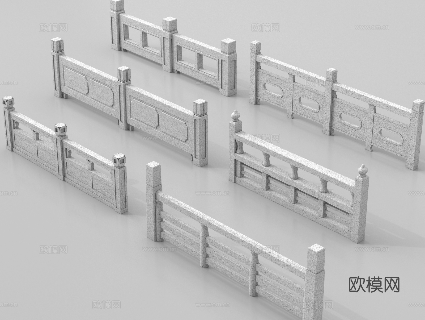 中式石材栏杆 护栏 围栏 石桥栏杆造型su模型