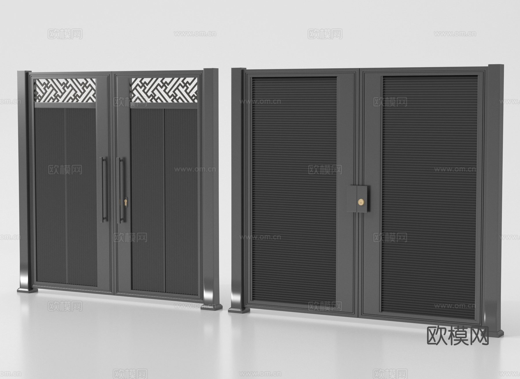 新中式铁艺大门 别墅大门  庭院门su模型