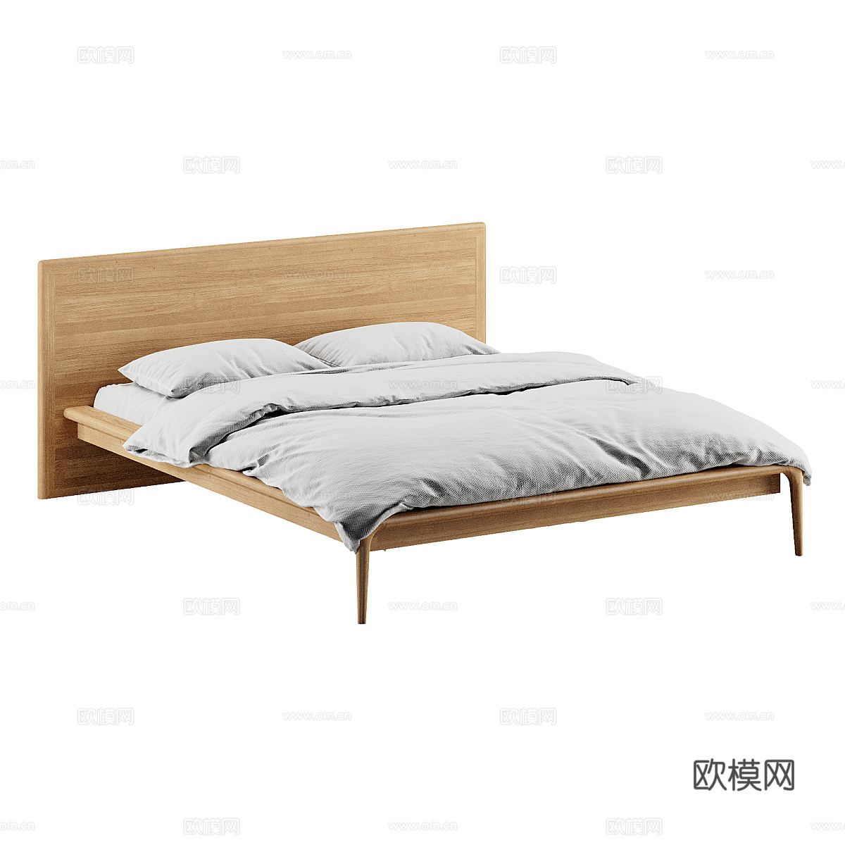 北欧简约双人床 双人床 简约床  抱枕3d模型下载