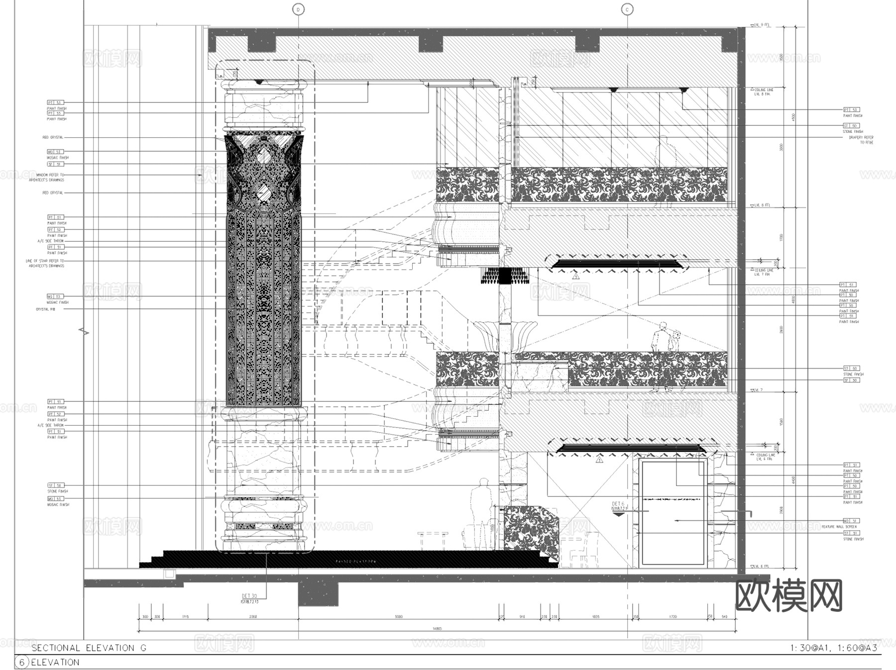 越南时代广场全日制餐厅室内工装CAD施工图整套cad施工图