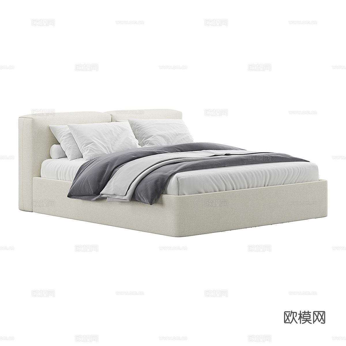 现代简约双人床 双人床 简约床 卧室床 抱枕 床垫3d模型下载
