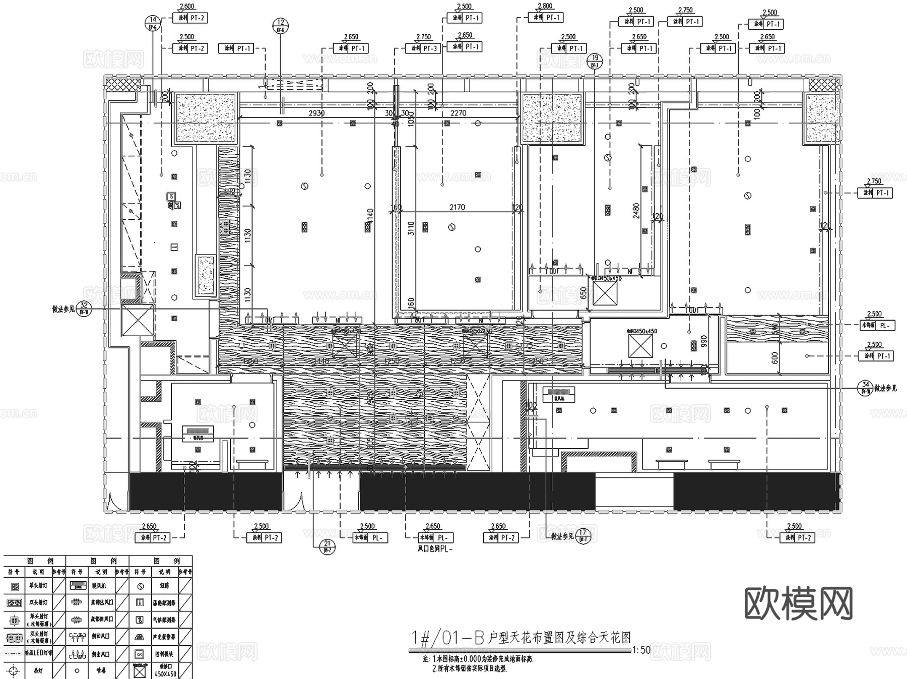 北京万科通州核心区大都会滨江1#01-B户型室内家装CADcad施工图