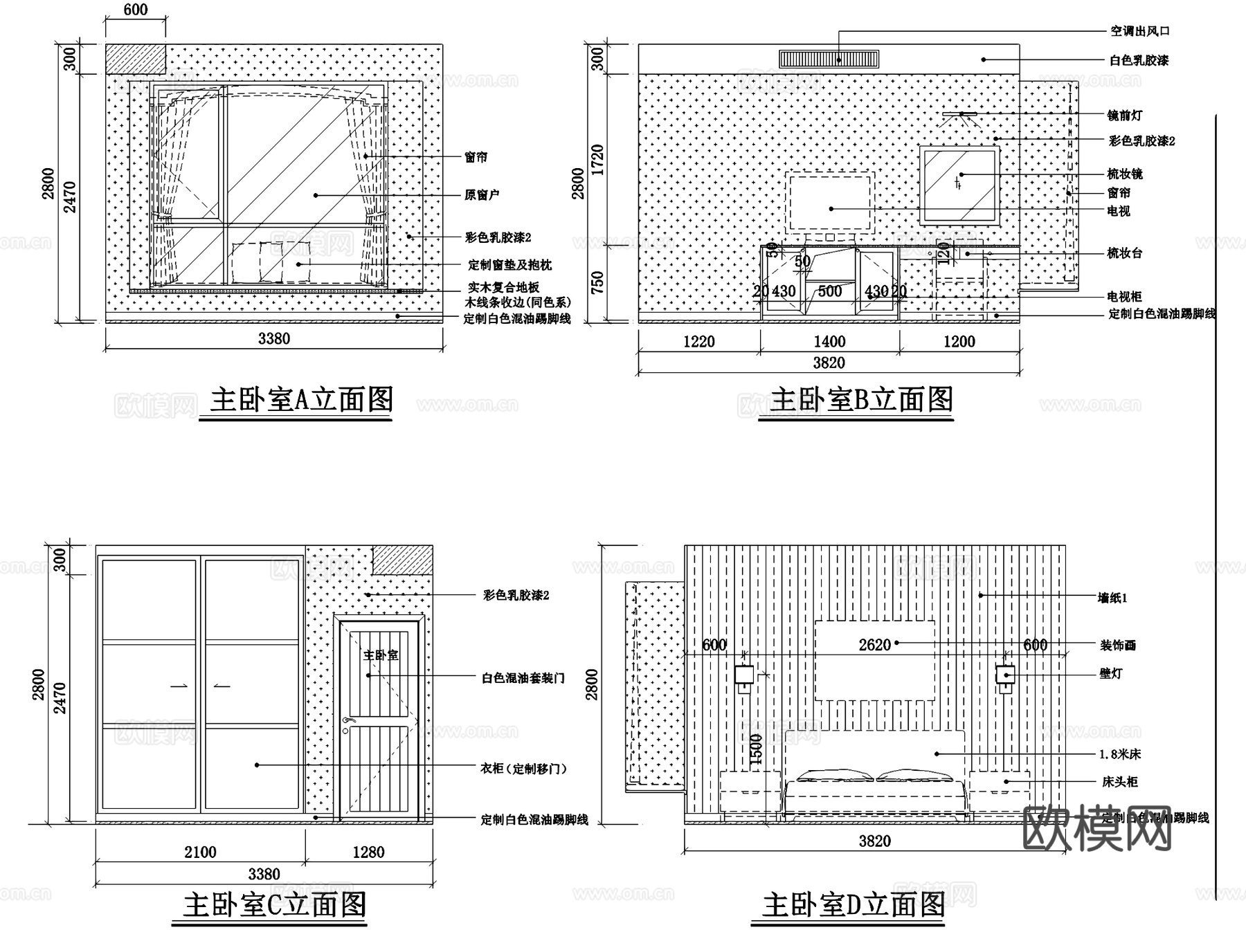 北欧田园风杭州私宅三室两厅一卫室内家装CAD施工图cad施工图