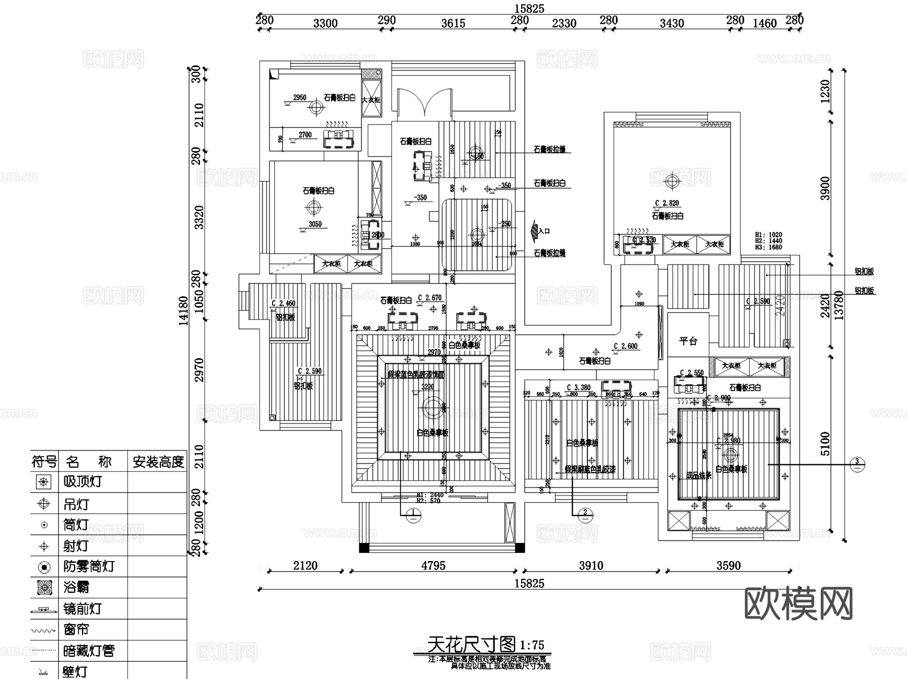 地中海风三室两厅四卫室内家装CAD施工图cad施工图