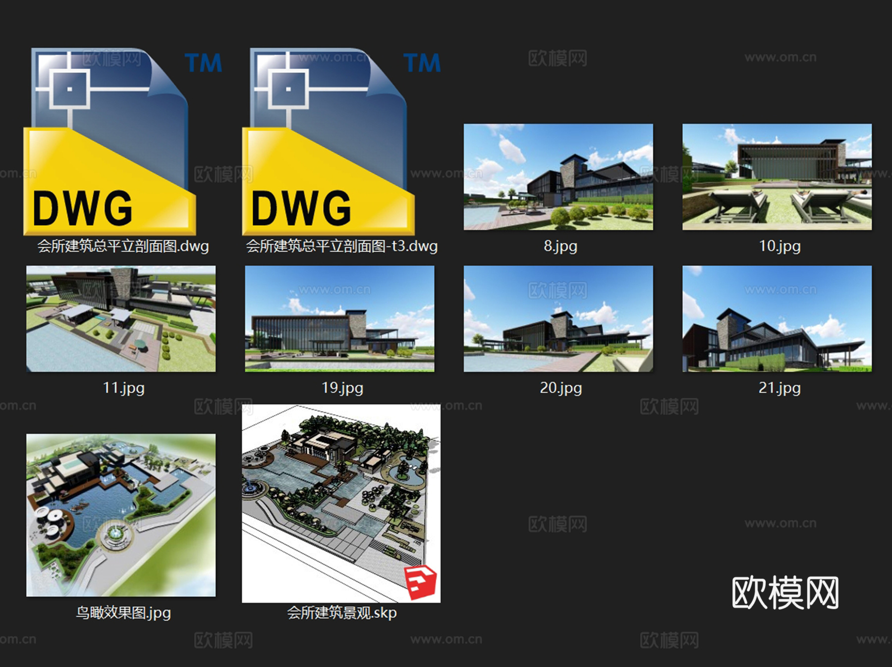 新中式会所建筑CAD施工图+SU模型cad施工图