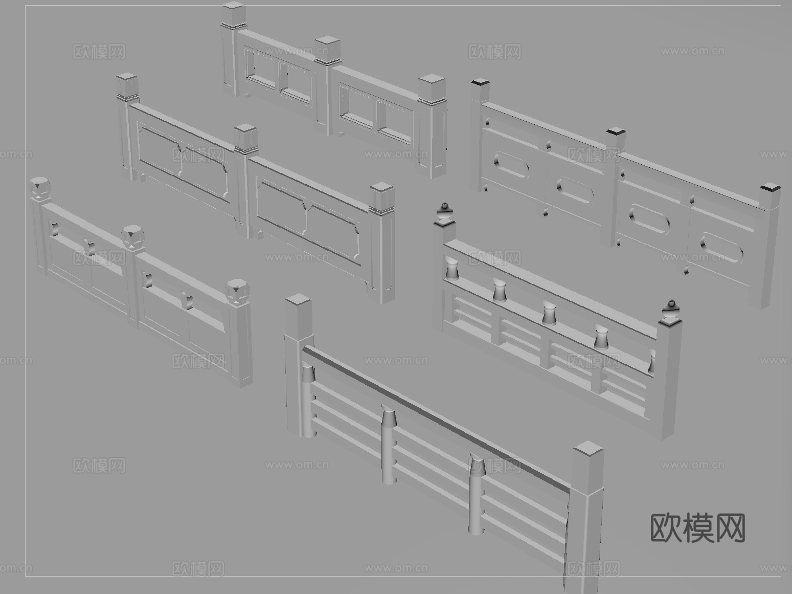 中式石材栏杆 护栏 围栏 石桥栏杆造型su模型