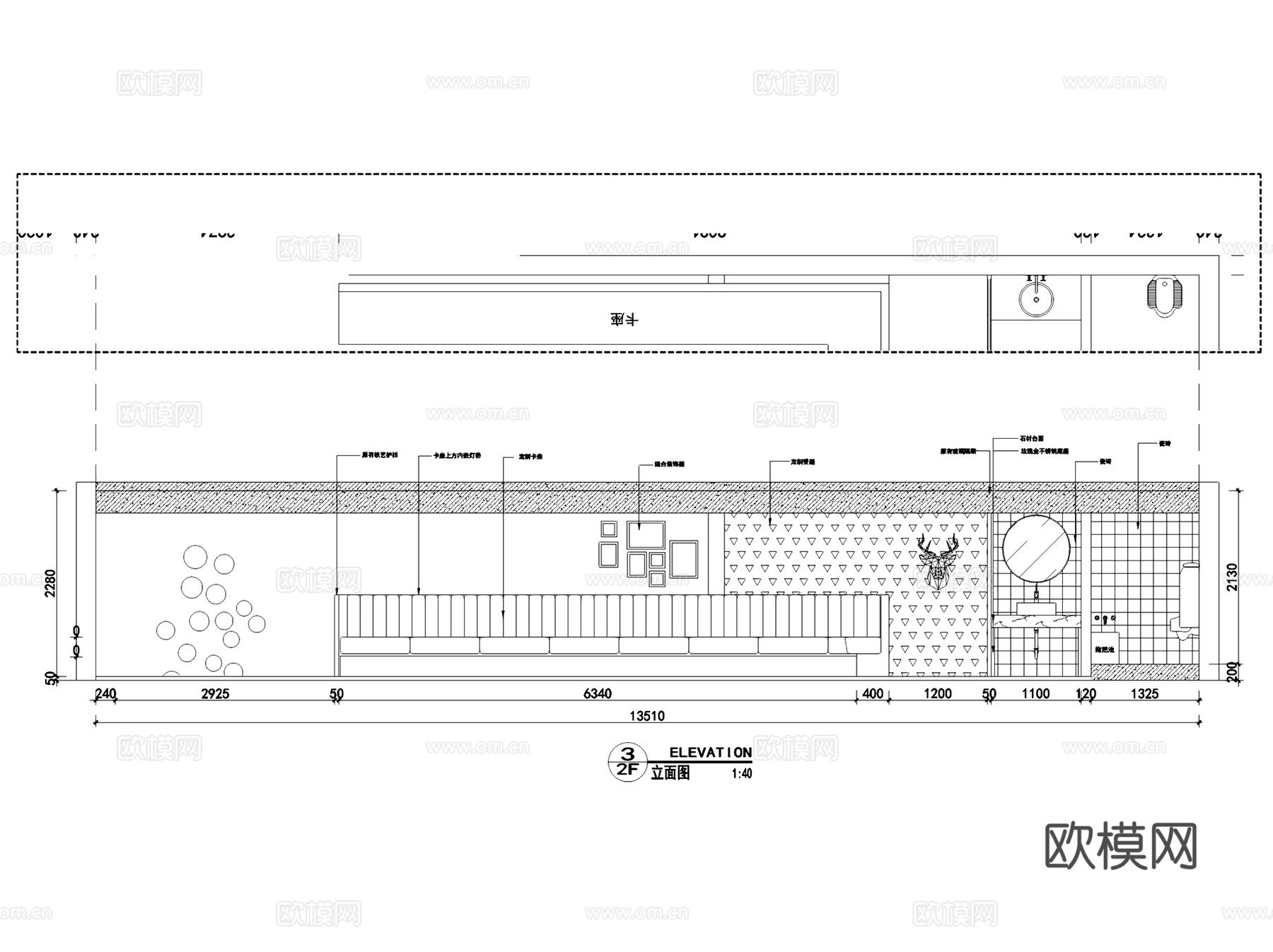 烟台140㎡钢结构二层披萨店室内装饰CAD施工图+概念文本cad施工图