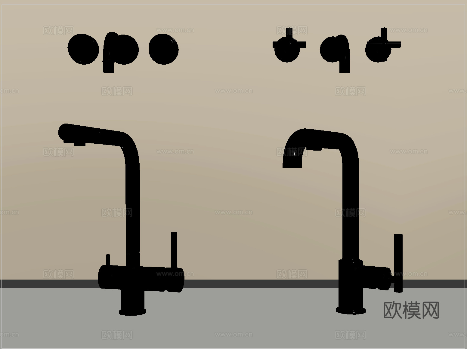 现代不锈钢水龙头组合 墙出su模型