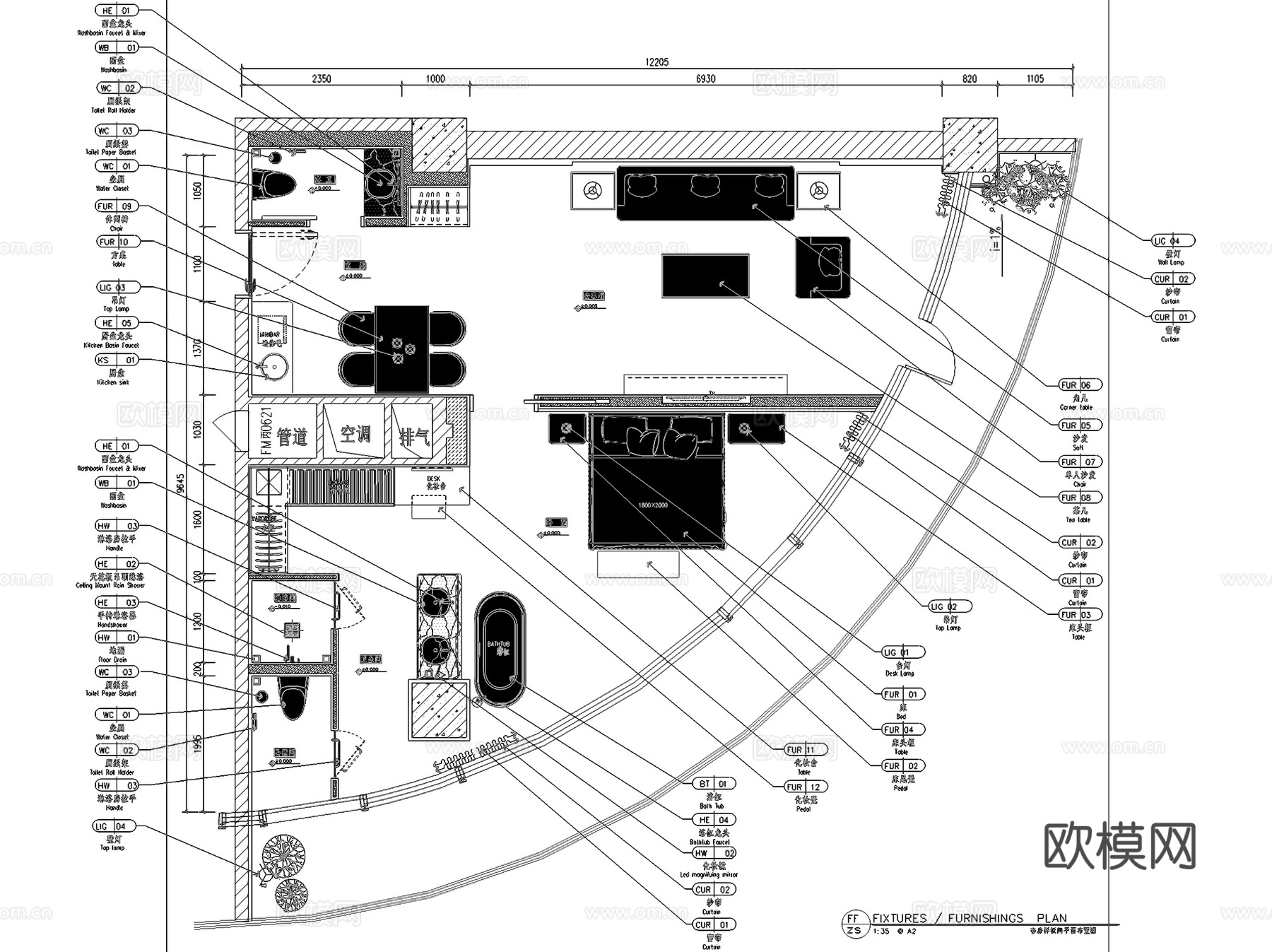 抚仙湖莎梅温德姆花园酒店客房大床房双床房套房样板间室内工装Ccad施工图下载（渲染图5）
