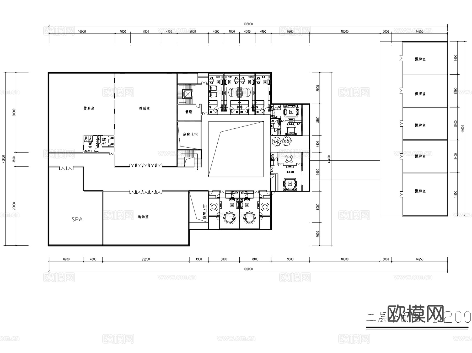 新中式会所建筑CAD施工图+SU模型cad施工图