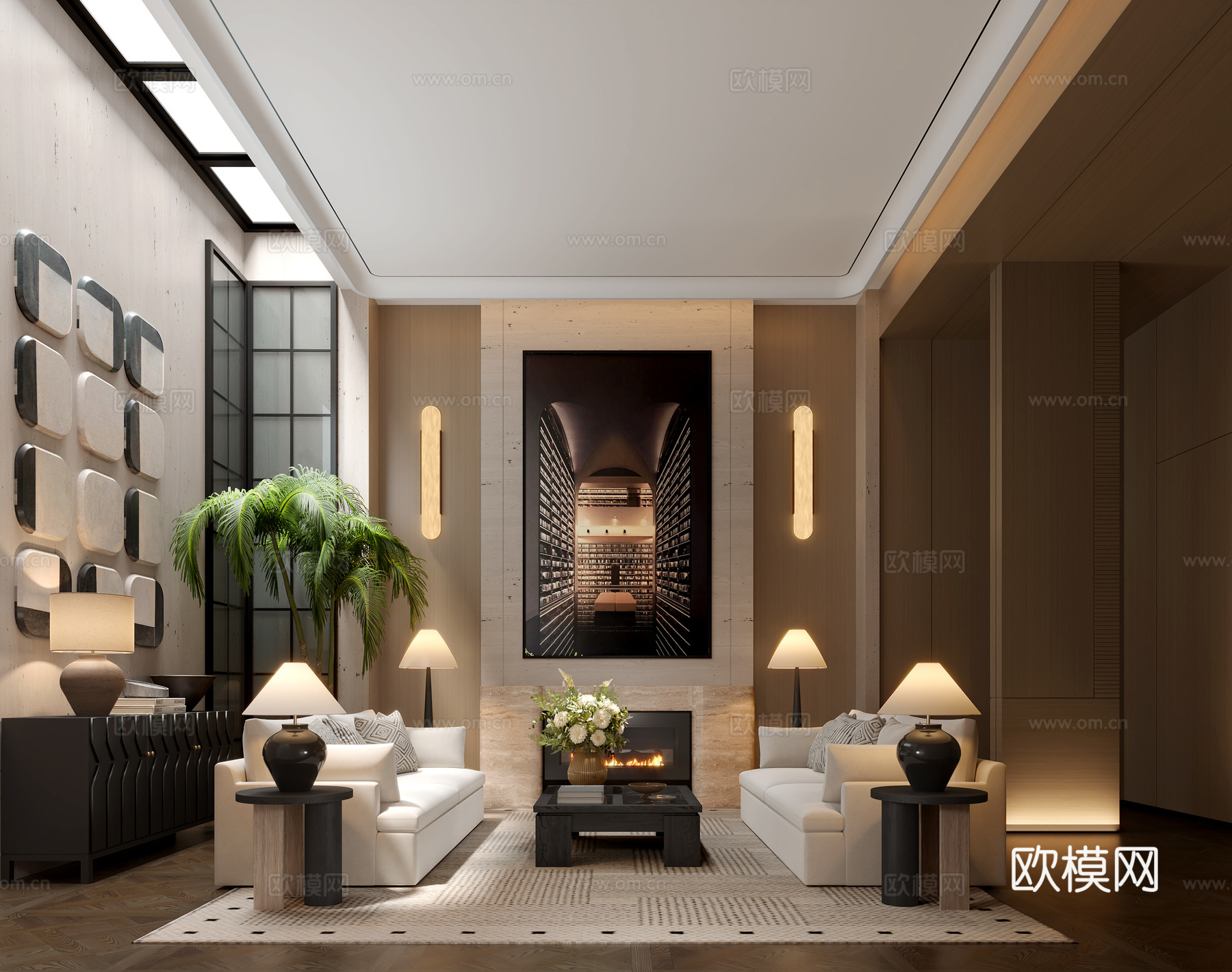 李益中 叠墅地下室 书房3d模型下载（渲染图1）