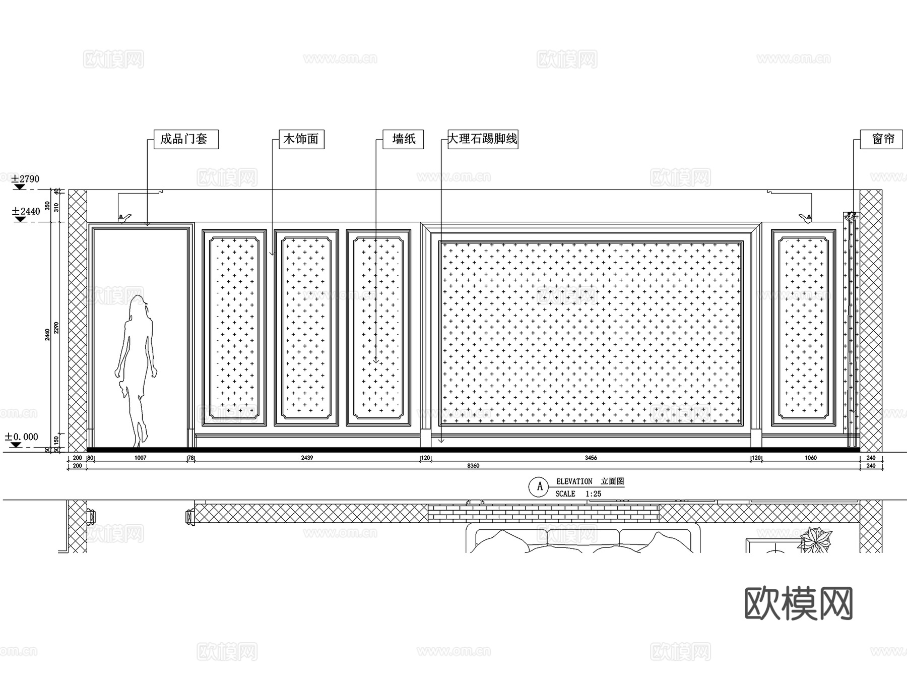 揽月苑6#201三室两厅两卫室内家装CAD施工图+3Dmaxcad施工图