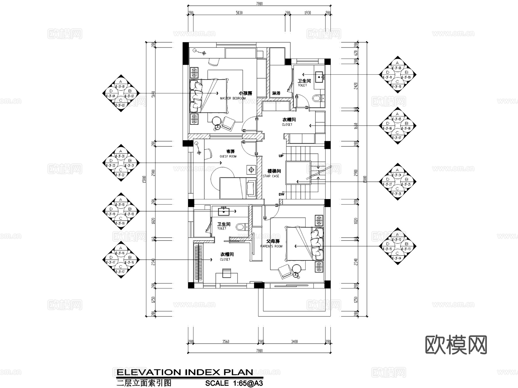 凤鸣湾排屋新中式三层别墅室内家装CAD施工图cad施工图