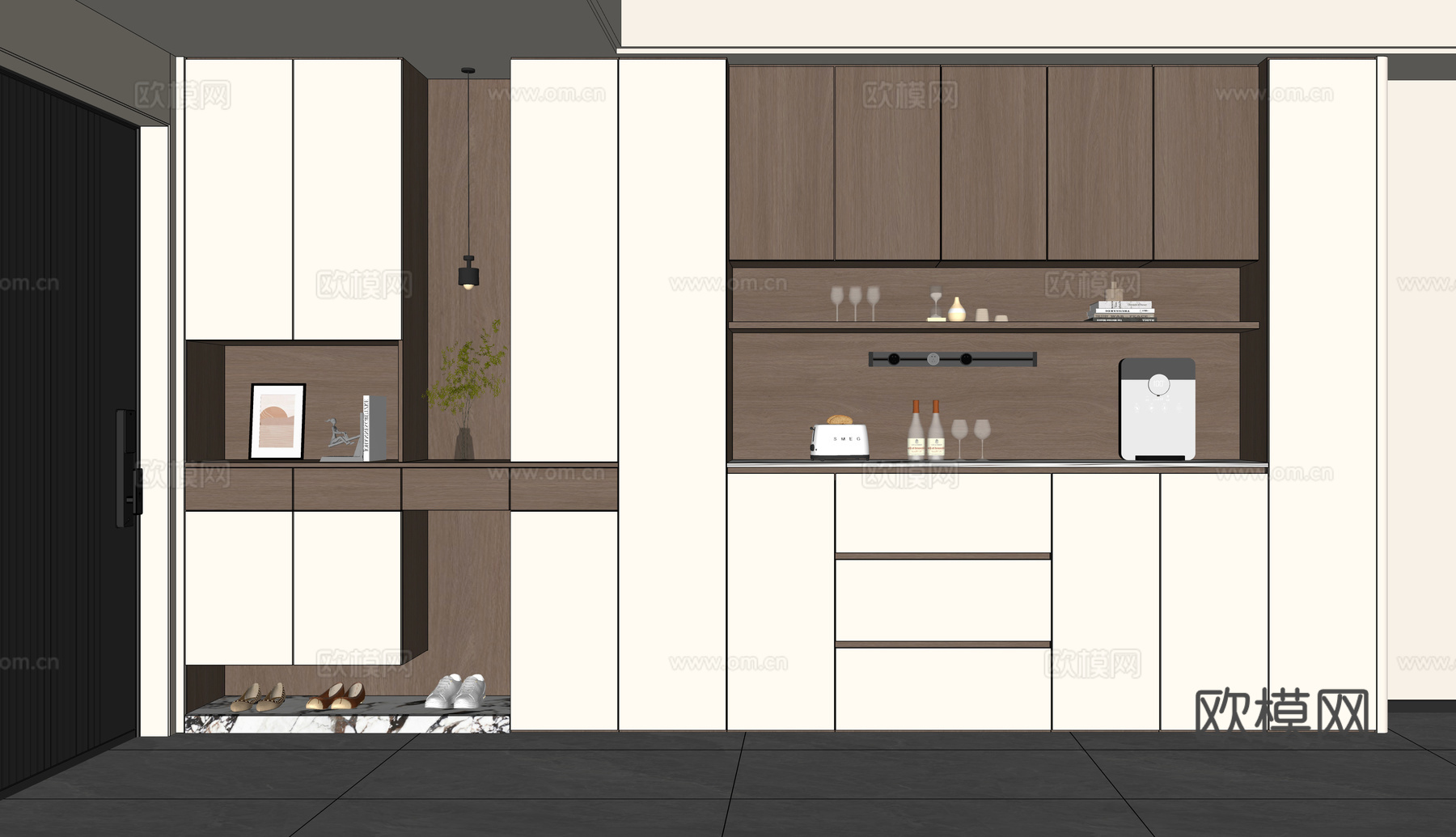 现代入户玄关鞋柜 鞋柜餐边柜一体 鞋柜酒柜 茶水柜 备餐柜su模型