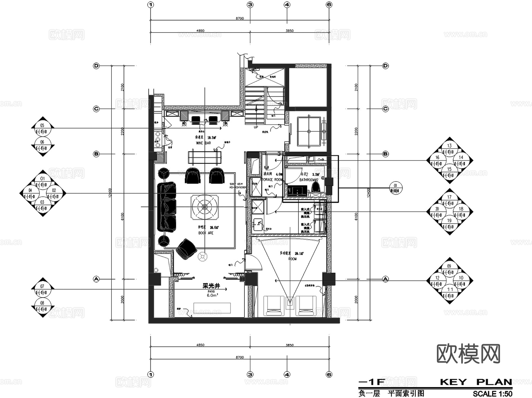 方兴上海大宁东区下叠墅A-1a户型室内家装CAD施工图cad施工图