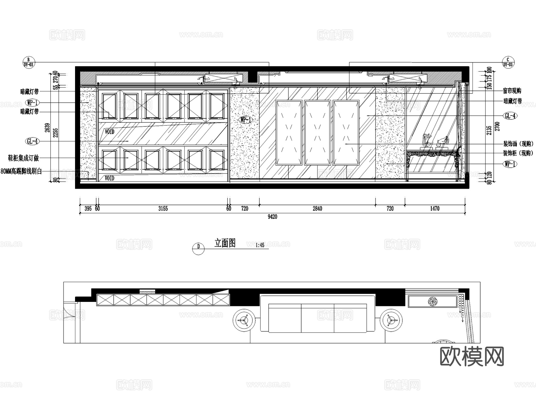富贵天城201室三室两厅两卫室内家装CAD施工图cad施工图