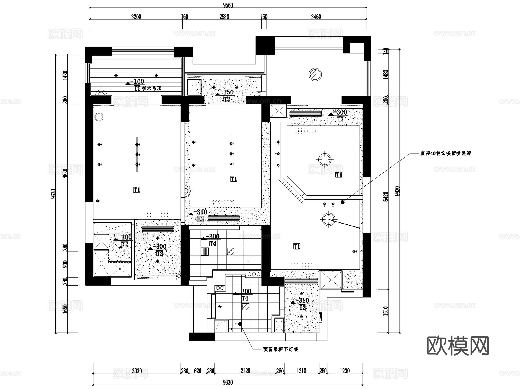 杭州德圣博奥城北欧风5-2-2102室内家装CAD施工图cad施工图
