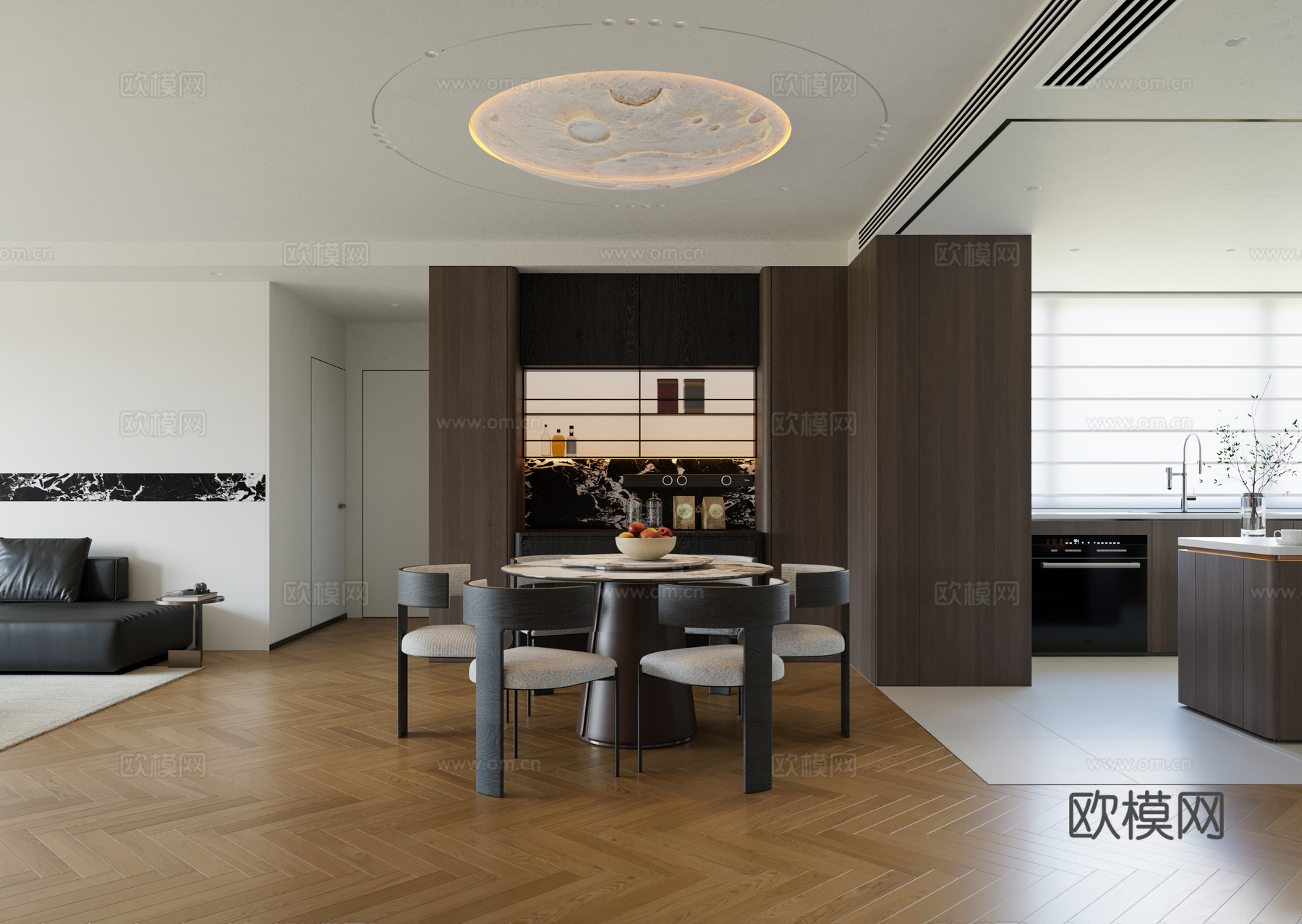 意式极简客餐厅 现代客餐厅  意式极简餐桌 意式餐边柜  意3d模型下载（渲染图3）