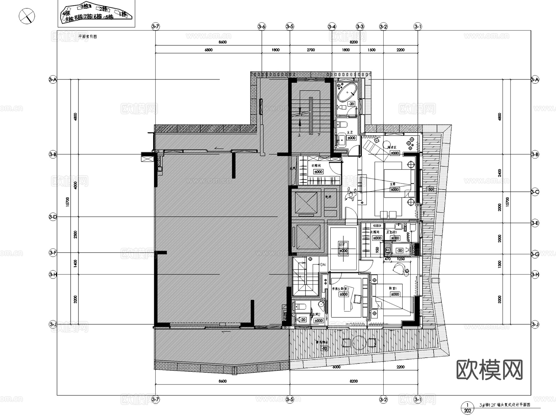 汉京半山公馆3#楼1单元端头A户型中式复式室内家装CADcad施工图