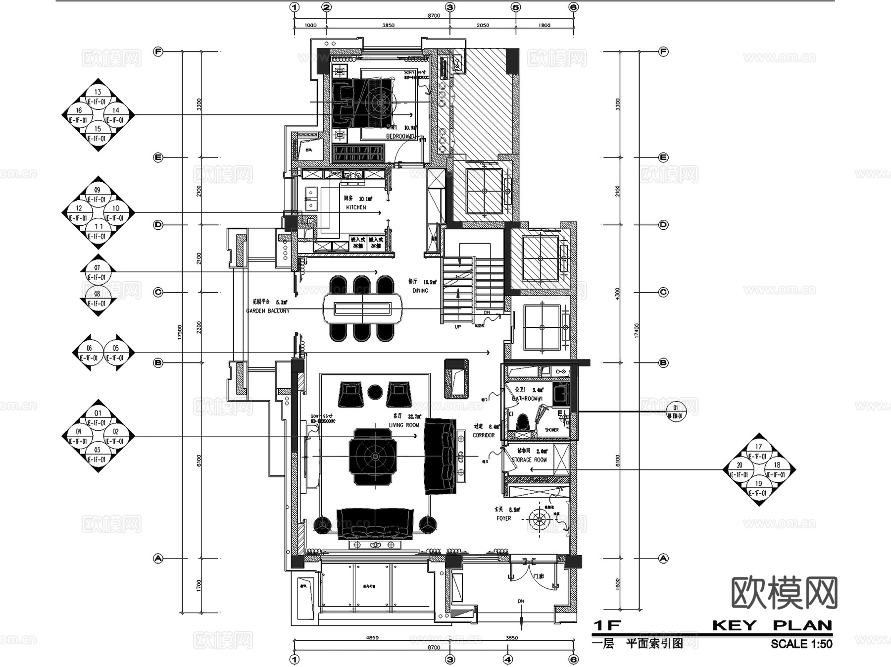 方兴上海大宁东区下叠墅A-1a户型室内家装CAD施工图cad施工图