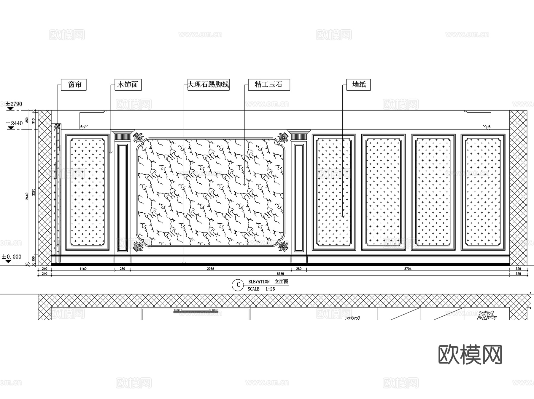 揽月苑6#201三室两厅两卫室内家装CAD施工图+3Dmaxcad施工图